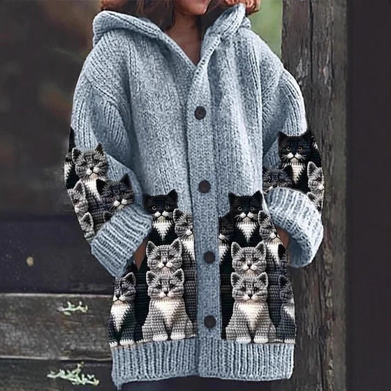 Womens Mid-Length Plush Cartoon Hooded Coat
