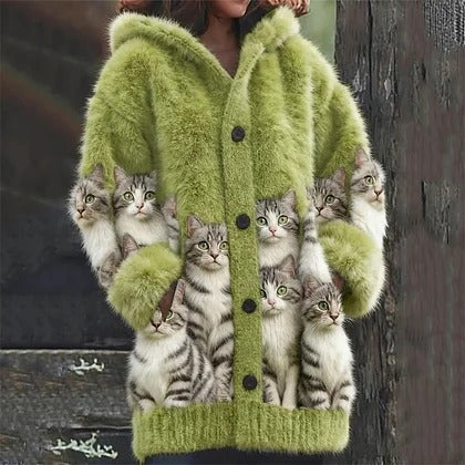 Womens Mid-Length Plush Cartoon Hooded Coat