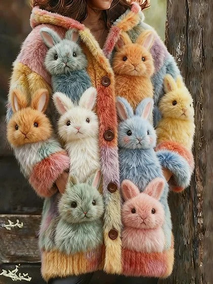 Womens Mid-Length Plush Cartoon Hooded Coat