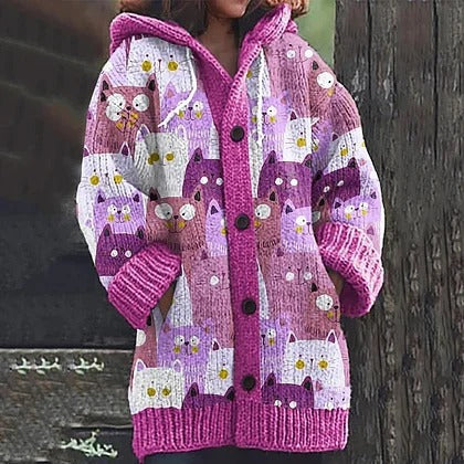 Womens Mid-Length Plush Cartoon Hooded Coat