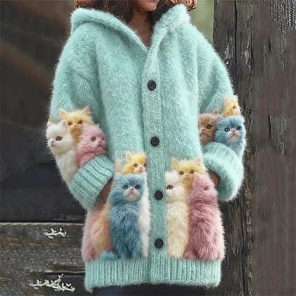Womens Mid-Length Plush Cartoon Hooded Coat