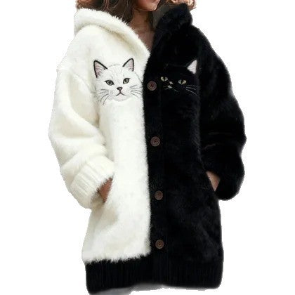 Womens Mid-Length Plush Cartoon Hooded Coat