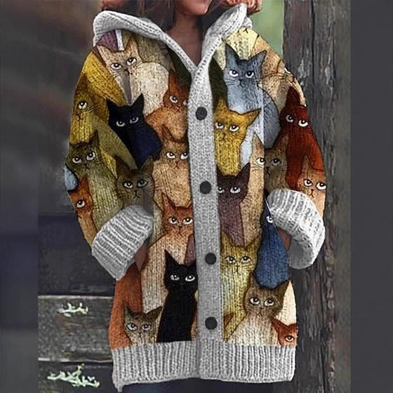 Womens Mid-Length Plush Cartoon Hooded Coat