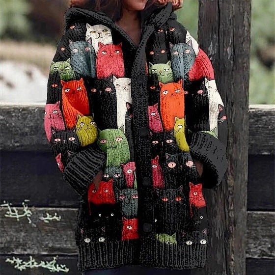 Womens Mid-Length Plush Cartoon Hooded Coat