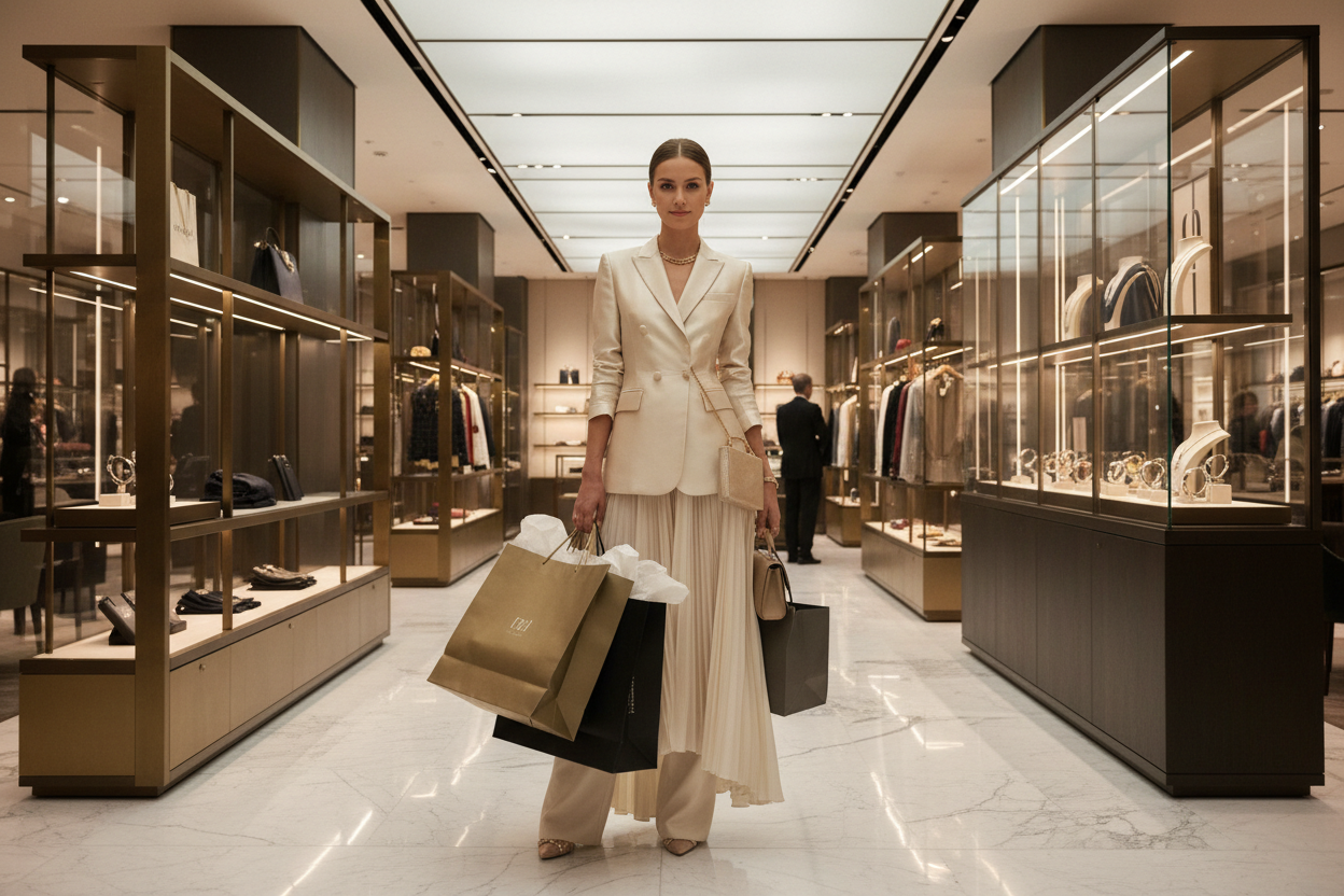 i need a realistic model images which represents luxury shopping experiance